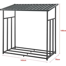 casa.pro Brennholzregal Yakutat Metall 145 x 143 x 70 cm Schwarz