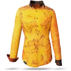Extravagante orangene Bluse CAVEMAN mit Höhlenmalerein
