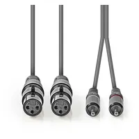Nedis Gebalanceerde Audiokabel 2x XLR 3-Pins Female RCA Male Vernikkeld 3.00 m Rund Pvc Dunkelgrau Papphulle