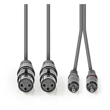 Nedis Gebalanceerde Audiokabel 2x XLR 3-Pins Female RCA Male Vernikkeld 3.00 m Rund Pvc Dunkelgrau Papphulle