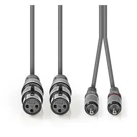 Nedis Gebalanceerde Audiokabel 2x XLR 3-Pins Female RCA Male Vernikkeld 3.00 m Rund Pvc Dunkelgrau Papphulle