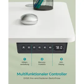 Songmics elektrisch höhenverstellbarer Schreibtisch weiß rechteckig, C-Fuß-Gestell weiß 140,0 x 60,0 cm