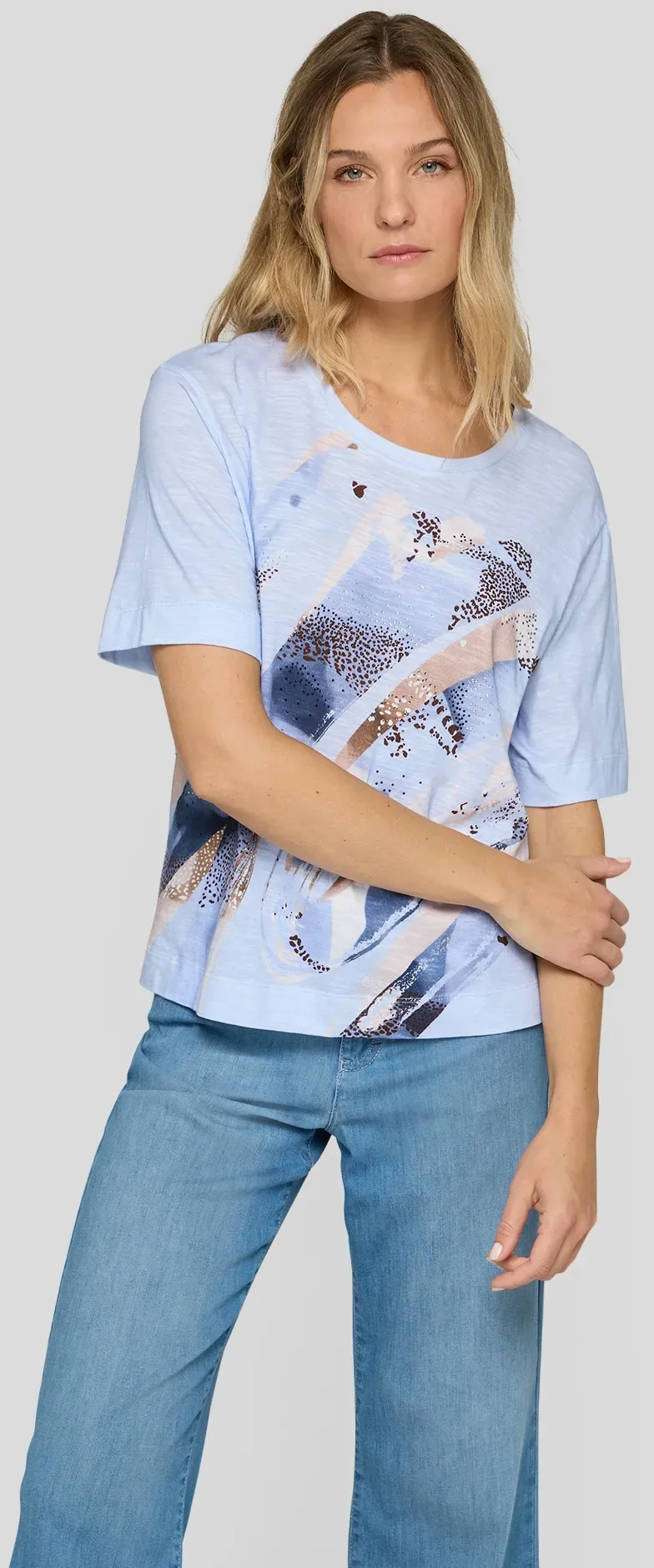 T-Shirt RABE, Damen, Gr. 36, ozean, Jersey, Obermaterial: 50% Baumwolle, 50% Modal, bedruckt, normal hüftbedeckend, Rundhals, Shirts T-Shirt, mit Front-Print
