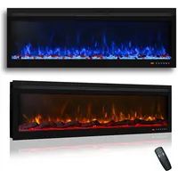 Mystflame BI50R - Elektrischer Wandkamin, Ofen mit 13 Flammenfarben und Unterlicht, Brennstoffbett aus Holz und Glas, Thermostat 750/1500 W, Fernbedienung und Touchscreen