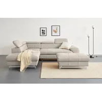 Ecksofa COTTA "Chef L-Form", beige (sand), B:257cm H:72cm T:206cm, Luxus-Microfaser (100% Polyester);Kunstleder Softlux;Leder Advantage (abgedecktes Spalt-Rindsleder), Rückseite mit schwarzem Spannstoff bezogen;NaturLEDER (echtes Rindsleder), Rückseite mit schwarzem Spannstoff bezogen, Sofas, Ecksofa, mit Kopfteilverstellung, edle Metallkufen, wahlweise mit Bettfunktion, Topseller