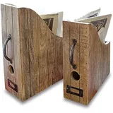 Loberon Stehsammler 2er Set Kardifa, einzigartige Maserung, natürliche Patina, mit Griff & Schildchenhalter, Organizer, Ordnungshelfer, Mangoholz, Eisen, antikbraun