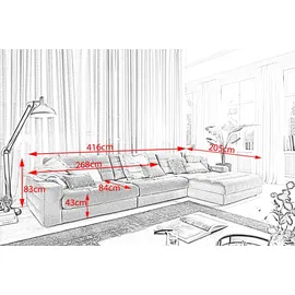 KAWOLA Ecksofa XL Lana Cord Recamiere rechts cremeweiß
