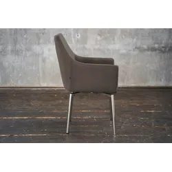 KAWOLA Stuhl Cali Sessel Microfaser Esszimmerstuhl taupe Füße Edelstahl