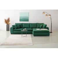 Ecksofa HOME AFFAIRE "Cara Mia L-Form" Sofas Gr. B/H/T: 325cm x 87cm x 183cm, Samtvelours, Recamiere beidseitig montierbar, ohne Bettfunktion, grün (dunkelgrün) wahlweise mit Bettfunktion und Bettkasten, Massivholzfüße