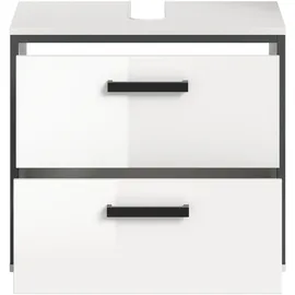 WELLTIME Waschbeckenunterschrank KAJO 2 Schubladen 60 x 55 x 37 cm Weiß Hochglanz/Schwarz