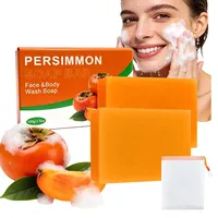 2 Stück Persimmon Soap, Persimmon Kernseife Natur, für Gesicht, Haare & Körper, Feste Seifen, Tiefenreinigung, Verfeinert Poren, Spendet Feuchtigkeit, mit Einem Schaumnetz