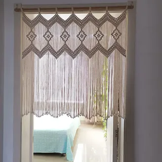 Ricemru Boho Makramee Scheibengardine Küchengardinen Landhaus Kurz Baumwolle Beige Gewebte Kurzstores Bistrogardinen Schiebevorhang Scheibengardinen Küche Kurz Vorhang