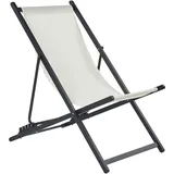 Beliani Liegestuhl Schwarz Aluminium mit Stoffbespannung Creme Faltbar Klappbar Verstellbar Modern Garten Terrasse Outdoor Balkon Möbel Ausstattung