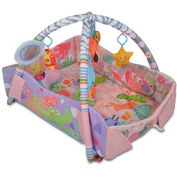 Moni Spielcenter 2 in 1 Oase Krabbeldecke Kissen Spielbogen Spielzeuge Bällebad pink