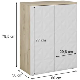 Vicco Midischrank Edge Eiche Weiß modern 60x80 cm Badezimmer Schrank Badmöbel 2 Türen 3 Fächer