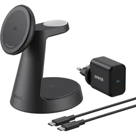 Anker kabellose Ladestation (3-in-1, Magnetischer Ständer) Schwarz - Schwarz