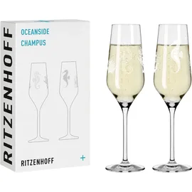 Ritzenhoff & Breker RITZENHOFF 3851001 Champagnerglas 250 ml - 2er Set Serie Oceanside Nr. 1, 2 Stück, Seepferdchen-Motiv - Made in Germany