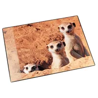Läufer Schreibunterlage Motiv Erdmännchen, 53x40 cm, rutschfeste für Kinder, Zubehör für Kinderschreibtisch, mit transparenter Seitentasche