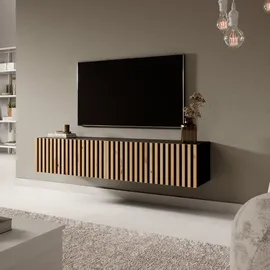 Selsey - Tv-schrank Telire - 140 cm - Schwarz Mit Handwerklicher Eichen-lamellenfront