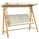 Outsunny Hollywoodschaukel mit verstellbarem Sonnendach Sitzauflage, Holzoptik 3-Sitzer Gartenschaukel belastbar bis 330kg, Schaukelbank für Garten, Terrasse
