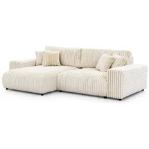 s-style möbel Mollis - Ecksofa mit Schlaffunktion und Bettkasten aus Hellbeige Plüschcord mit schöner Sitzkomfort