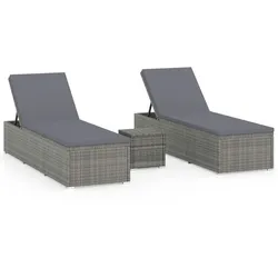 vidaXL 3-tlg. Garten-Sonnenliegen mit Teetisch Poly Rattan Grau