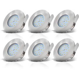 B.K.Licht - 6er Set LED Bad Einbaustrahler 230V flach, warmweiße Lichtfarbe, Lochmass 60mm, LED Spot, Deckenspots, LED Spots, Einbauleuchten, Einbauspots LED, Badezimmer, 75x30 mm, Matt-Nickel