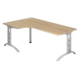 HAMMERBACHER Savona Schreibtisch eiche L-Form, C-Fuß-Gestell silber 200,0 x 80,0/120,0 cm