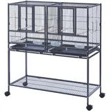 Panana käfig Vogelkäfig Doppelkäfig für wellensittich Papagei nymphensittiche,Nagerkäfig Chinchilla Kakadu Zuchtkäfig (95,5 x 45,5 x 105 cm Schwarz)