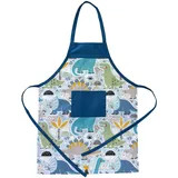 HOUSE ART LIFE Kinderschürze mit Tasche für Junge Mädche 5-10 Jahre zum Malen Kochen Backen Schürze für Kinder Baumwolle Bunt mit Dinosaurier | Viele Farben