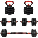 MOVIT Hantel-Set Hanteln Set - 6in1, 20/30kg, Hantel Gewichte, Kurzhanteln, Kettlebell, Schwarz und Rot/Orange, Verstellbare