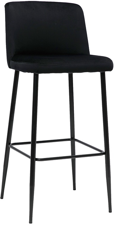 Tabouret de bar fixe velours noir et pied métal noir H78 MONTI