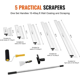 Vevor Trockenbau-Spachtelklingen-Set, 254/406/610/813/1016 mm Spachtelklingen + 862-2072 mm Verlängerungsgriffstange, Edelstahlmesser, Spachtelwerkzeuge, für Gipskarton/wandplatten/gipskartonplatten