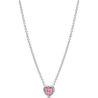 Pandora Erhabenes Herz Halskette Pink Silber 45cm