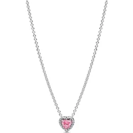 Pandora Erhabenes Herz Halskette Pink Silber 45cm