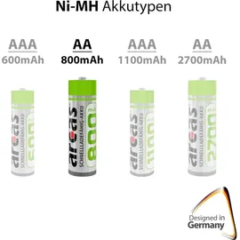 Arcas Akkus Ni-MH AA 2er Blister 800mAh 1,2V HR6 wiederaufladbar