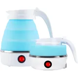 Faltbarer Wasserkocher, 600ml Reise Wasserkocher Klein, Silikon Kompakt Wasserkocher Klein Platzsparend für Camping, Reise, Outdoor (Blau)