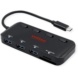 ROLINE USB 3.2 Gen 1 Hub, 3fach, Typ C Anschlusskabel, mit CardReader, einzeln schaltbar