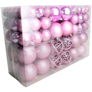 Geschenkestadl 100 Weihnachtskugel Rosa glänzend glitzernd matt Christbaumschmuck bis Ø 6 cm Baumschmuck Weihnachten Deko Anhänger, aus Kunststoff