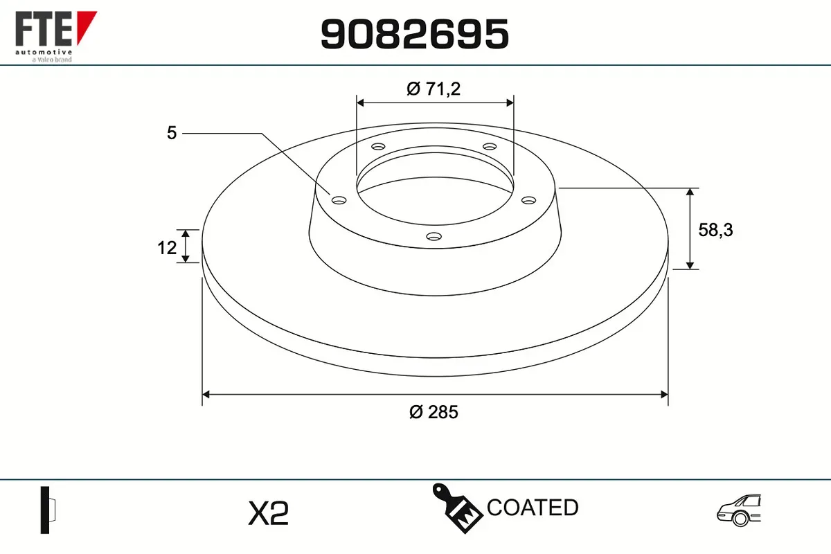 FTE Bremsscheibe 9082695 Hinterachse voll 285mm 12mm für Ford