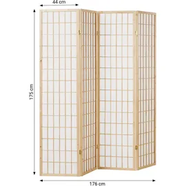 Homestyle4u Paravent Raumteiler 4 teilig Holz Natur Reispapier Weiß Höhe 175 cm