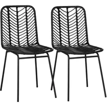 Homcom 2er-Set Esszimmerstuhl Küchenstuhl Wohnzimmerstuhl mit Rückenlehne Essstuhl mit Rattenoptik für Esszimmer Wohnzimmer Stahl Schwarz 44 x 58 x 85