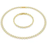 Swarovski Una Angelic Set, Weißes und Vergoldetes Set aus Halskette und Armband mit Strahlenden Kristallen im Rundschliff, Länge Kette: 38-40 cm, Länge Armband: 16.5-19 cm