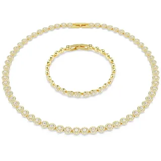 Swarovski Una Angelic Set, Weißes und Vergoldetes Set aus Halskette und Armband mit Strahlenden Kristallen im Rundschliff, Länge Kette: 38-40 cm, Länge Armband: 16.5-19 cm