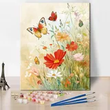 TISHIRON Malen nach Zahlen für Erwachsene, Wildblumen und Schmetterlinge Malen nach Zahlen, Malen nach Zahlen Junior DIY Malen nach Zahlen für Erwachsene auf Leinwand Heimdekoration, 40x50cm