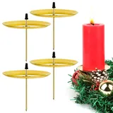 BOFUNX 4 Stücke Kerzenhalter Adventskranz Gold Kerzenstecker 7.5cm Kerzenteller Metall Kerzenhalter für Adventskranz Weihnachtskranz Weihnachtsdeko