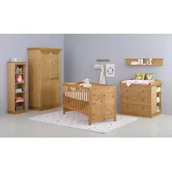 Babyzimmer-Komplettset LÜTTENHÜTT "Indra, FSC zertifiziertes Massivholz, zum Jugendzimmer umgestaltbar", beige (natur), B:391cm H:187cm T:54cm, Massivholz, Schlafzimmermöbel-Sets, massive Kiefer, 7-teilges Set, zertifizierte Qualität, langlebig