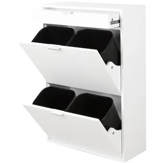 Happy Home Mülleimerschrank mit Schublade & 4 Abfalleimer - ca. 62 x 25 x 90 cm - Weiß