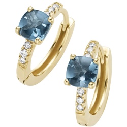 Paar Creolen LUIGI MERANO "mit Edelsteinen & Brillanten, Gold 585", blau, Ohrringe, Damen, SI = kleine Einschlüsse, Gelbgold 585