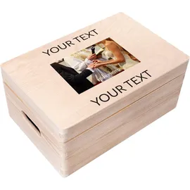 Creative Deco Personalisierte Geschenke Wunschtext + Foto | Fotogeschenke Holzkiste | dein Eigenes Bild Individuelle Geschenk JGA | Geschenkkiste Geschenkbox für Frauen, Männer, Paar | 30 x 20 x 14 cm